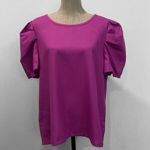 Purple Puff Sleeve Blouse Short Sleeve Size XXL Tie-Back Detail